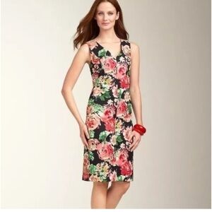 TALBOTS Black Sleeveless V-Neck Wrap Top Floral Midi Dress NWT